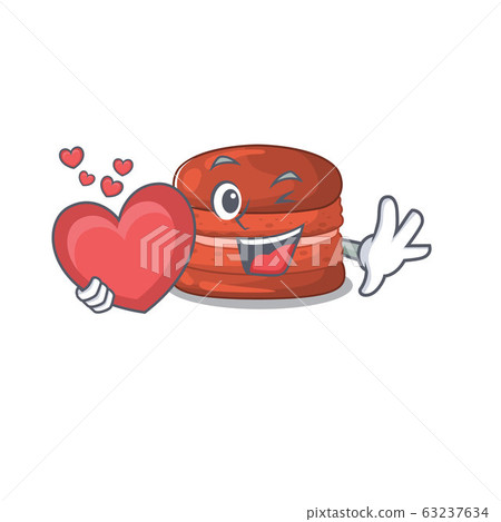 A romantic cartoon design of cherry macaron holding heart A romantic cartoon design of cherry macaron holding heart 63237634