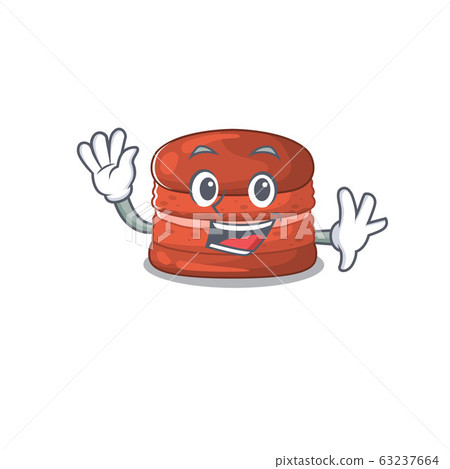 Smiley cherry macaron cartoon mascot design with waving hand Smiley cherry macaron cartoon mascot design with waving hand 63237664
