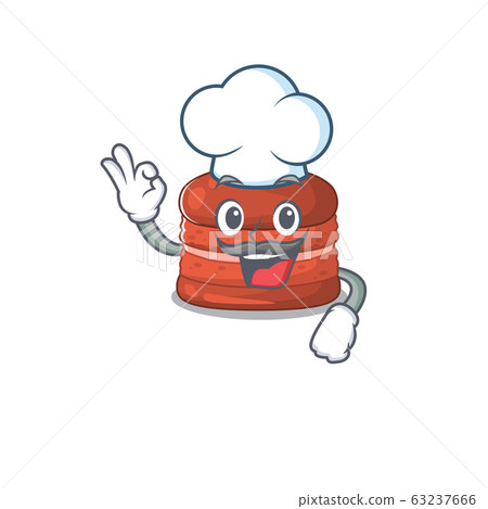 Cute cherry macaron cartoon character wearing white chef hat Cute cherry macaron cartoon character wearing white chef hat 63237666