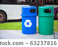 Blue Recycling Bin collects recyclables or recycled material. Green Bin for household organic waste 63237816