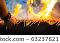 Grilled Pork Satay is marinated pork skewer stick barbecued on charcoal fire grill. 63237821