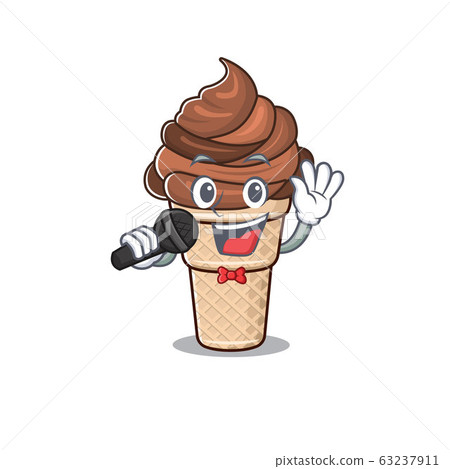 Cute chocolate ice cream sings a song with a microphone 63237911