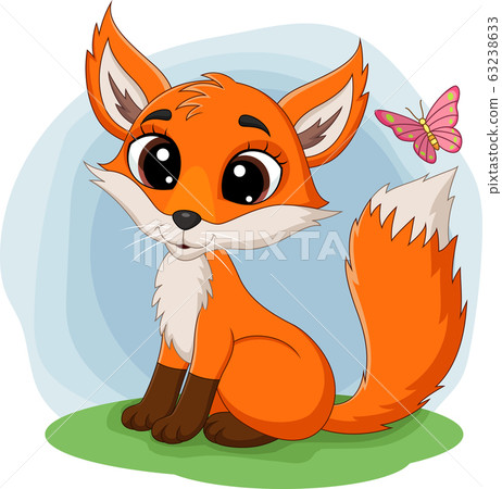 Cartoon happy fox sitting on grass Cartoon happy fox sitting on grass 63238633