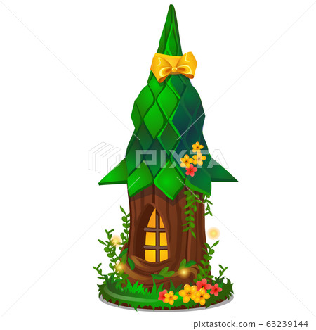 Cute souvenir in the form of a miniature wooden fantasy house isolated on white background. Vector cartoon close-up illustration. Cute souvenir in the form of a miniature wooden fantasy house isolated on white background. Vector cartoon close-up illustration. 63239144