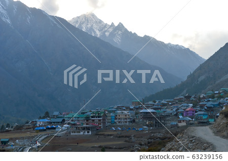 Human settlements in high altitude areas of Himalayan hills and mountains valley Human settlements in high altitude areas of Himalayan hills and mountains valley 63239156