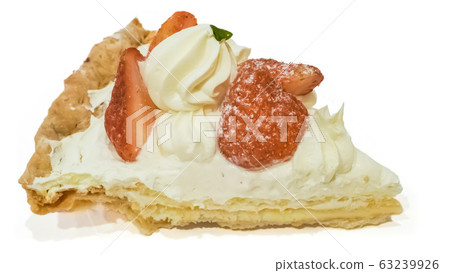The close up of homemade strawberry pie pastry on white background. 63239926