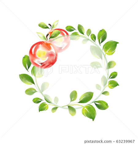 Round frame of leaves and apples. Watercolor 63239967