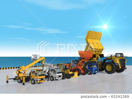 自卸車,卡車和其他重型設備對齊的場景 自卸車,卡車和其他重型設備對齊的場景 63241269