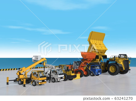 自卸車,卡車和其他重型設備對齊的場景 自卸車,卡車和其他重型設備對齊的場景 63241270