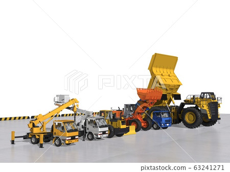 自卸車,卡車和其他重型設備對齊的場景 自卸車,卡車和其他重型設備對齊的場景 63241271