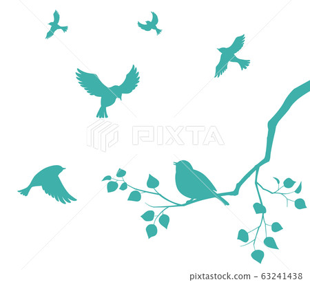 Flock of birds and tree branch Flock of birds and tree branch 63241438