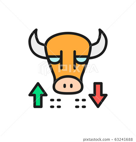 Bull, stock market, finance trade flat color line icon. 63241688