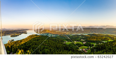 Panorama Lake and mountains at Worthersee Karnten Panorama Lake and mountains at Worthersee Karnten 63242027
