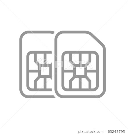 Dual SIM card line icon. Mobile slot, phone chip symbol 63242795