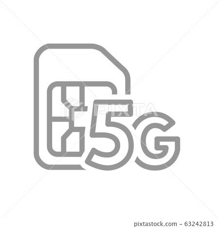 SIM card with 5G network line icon. Mobile slot, phone chip symbol 63242813