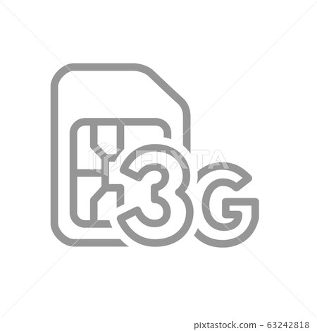 SIM card with 3G network line icon. Mobile slot, phone chip symbol 63242818