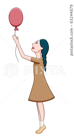 Cartoon style girl with red balloon isolated 63244879