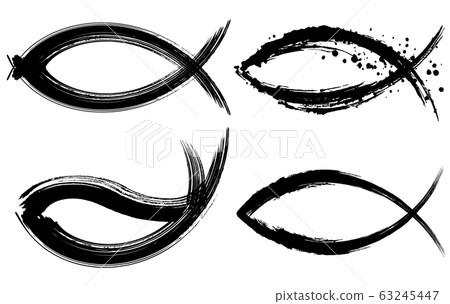 魚手寫筆刷插圖海鮮徽標 63245447