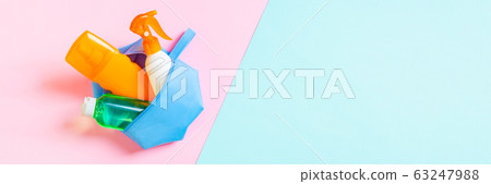 Top view of banner female cosmetics bag full of 63247988