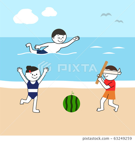 Sea, watermelon split, children illustration Sea, watermelon split, children illustration 63249259
