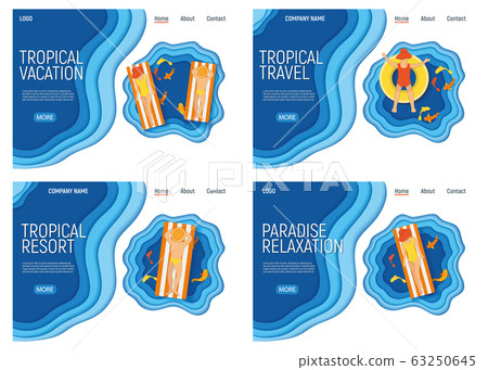 Set of tropical vacation, character male, female, 63250645