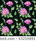 Watercolor seamless pattern with rose hips. 63250891