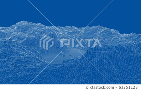 Abstract 3d wire-frame landscape. Blueprint style - Stock Illustration ...