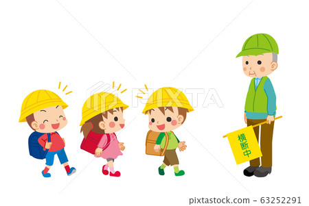 An elementary school student who goes to school with a green man who guides traffic An elementary school student who goes to school with a green man who guides traffic 63252291