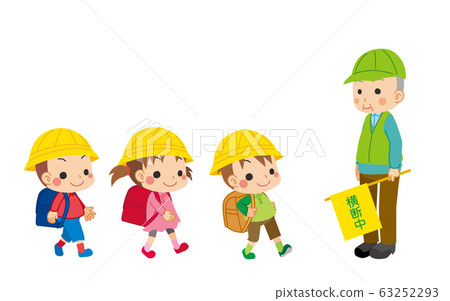 一位小學生和一個引導交通的綠色人上學 一位小學生和一個引導交通的綠色人上學 63252293