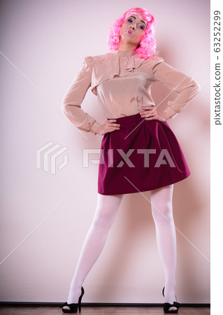 woman with pink wig creative visage woman with pink wig creative visage 63252299