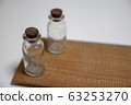 Small bottle placed on a white desk 63253270