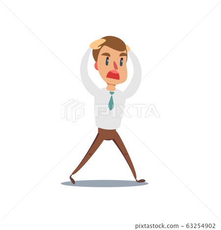 Sad man walking isolated on white. Young sorrow male character. Sad man walking isolated on white. Young sorrow male character. 63254902