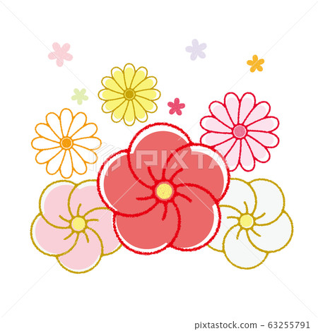 Stamp-style plum and chrysanthemum flowers Stamp-style plum and chrysanthemum flowers 63255791