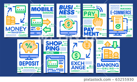 Transaction Money Advertising Banners Set Vector Transaction Money Advertising Banners Set Vector 63255930