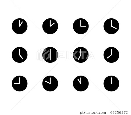 Clock icon, pictogram, illustration, simple, black background Clock icon, pictogram, illustration, simple, black background 63256372