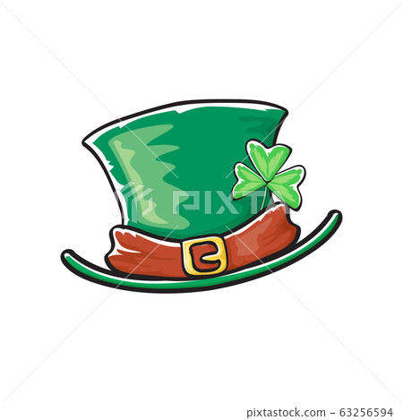 cartoon hand drawn saint patriks hat isolated on white background. st. patriks day sticker 63256594