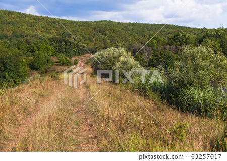 Empty rural road, Crimean landscape 63257017