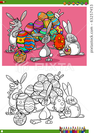 easter bunnies holiday characters coloring book  stock