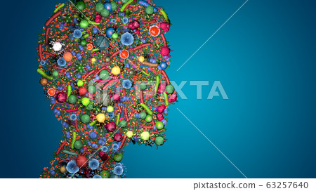 Silhouette of a human with skin flora,microorganisms on human skin 63257640