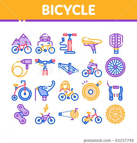 Bicycle Bike Details Collection Icons Set Vector 63257748