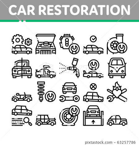 Car Restoration Repair Collection Icons Set Vector 63257786