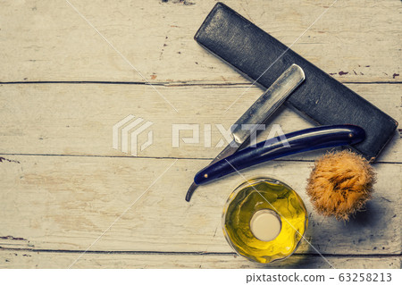 sharp straight razor, brush and cologne aftershave sharp straight razor, brush and cologne aftershave 63258213