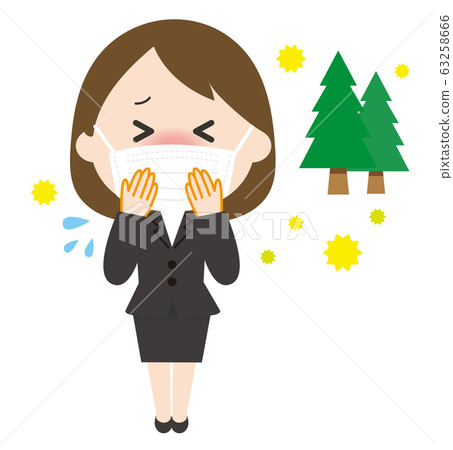 Woman, mask, pollen, cough Woman, mask, pollen, cough 63258666