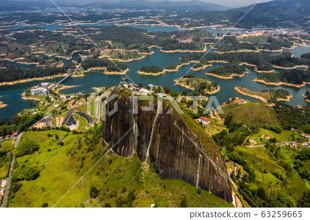 Aerial view landscape of the Rock of Guatape, Piedra Del Penol, Colombia. 63259665