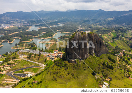 Aerial view landscape of the Rock of Guatape, Piedra Del Penol, Colombia. 63259668