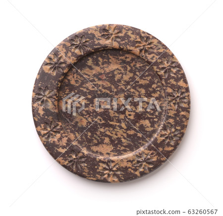 Top view of empty rustic black stone plate 63260567