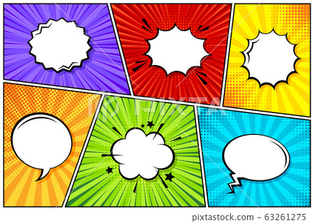 Cartoon comic backgrounds set. Speech bubble. Comics book colorful poster with halftone elements 63261275