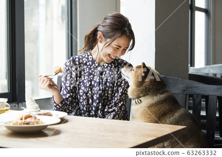 Dock cafe cafe dog woman 63263332