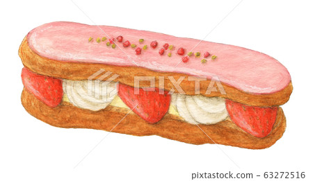 草莓泡芙蛋糕手繪水彩 63272516