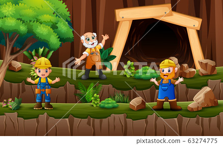 Happy miners after work in a mine 63274775